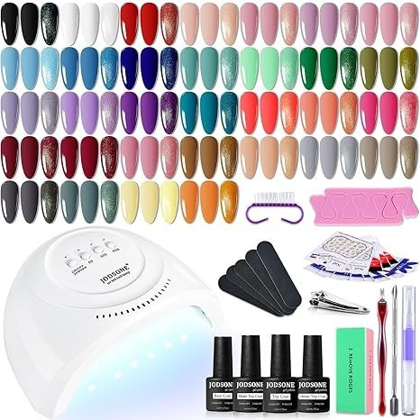کیت 36 تکه لاک ناخن ژلهای JODSONE با نور UV مجموعه لاک ژل کلاسیک (مشکی، سفید، نود و آبی-بنفش) با ابزار مانیکور مناس